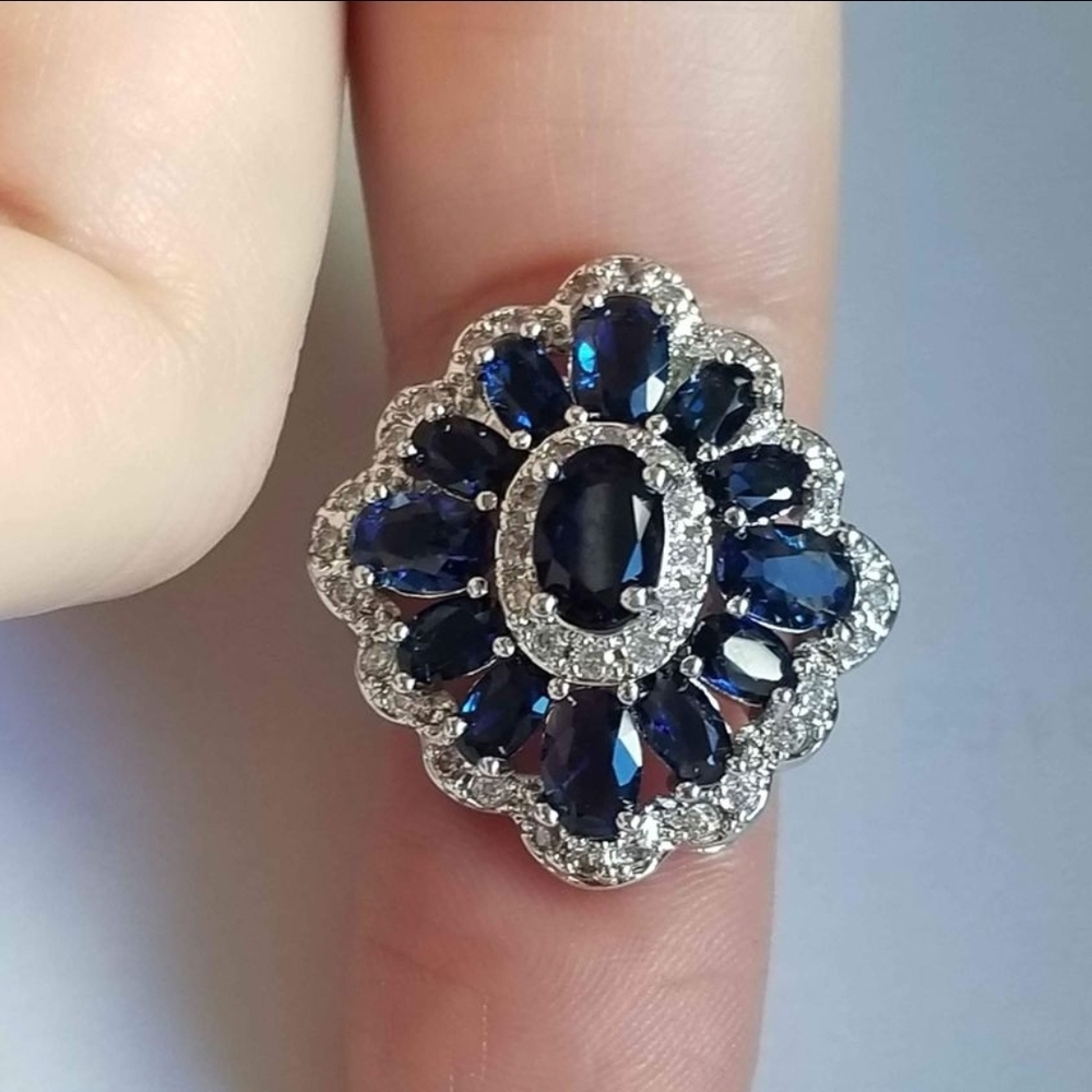 New 925 Silver Blue Sapphire Diamond Ring for Women